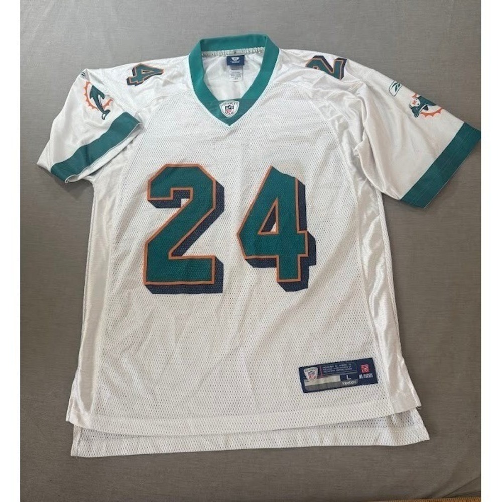 Reebok NFL Miami Dolphins #24 Regus Jersey White‎ Teal Orange Men's L